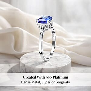  950 Platinum AAAA Asscher Cut Tanzanite and E-F VS Diamond Ring (Size 8.0) 4.11 Grams 2.00 ctw