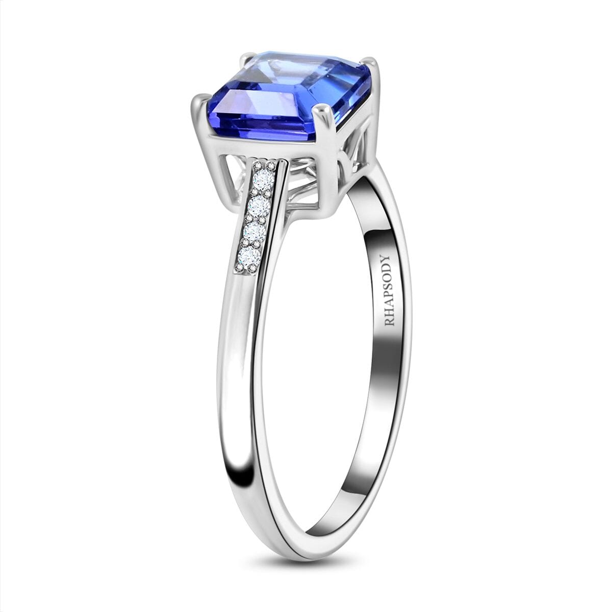 Certified & Appraised 950 Platinum AAAA Asscher Cut Tanzanite and E-F VS Diamond Ring (Size 8.0) 4.11 Grams 2.00 ctw image number 3