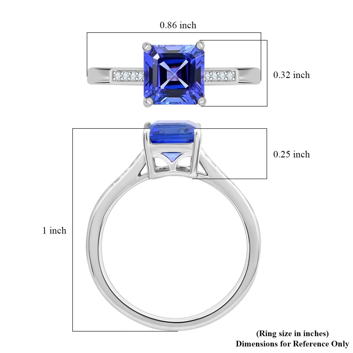 Certified & Appraised 950 Platinum AAAA Asscher Cut Tanzanite and E-F VS Diamond Ring (Size 8.0) 4.11 Grams 2.00 ctw image number 5