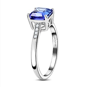 Certified & Appraised 950 Platinum AAAA Asscher Cut Tanzanite and E-F VS Diamond Ring (Size 9.0) 4.11 Grams 2.00 ctw