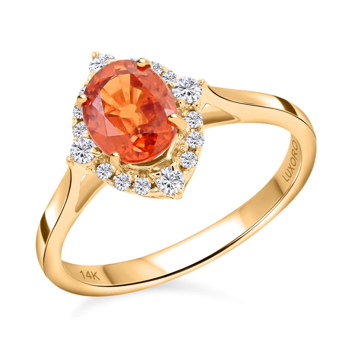 Certified and Appraised Luxoro AAA Nigerian Spessartite Garnet and G-H I2 Diamond 2.10 ctw Ring in 14K Yellow Gold (Size 8.0) image number 0