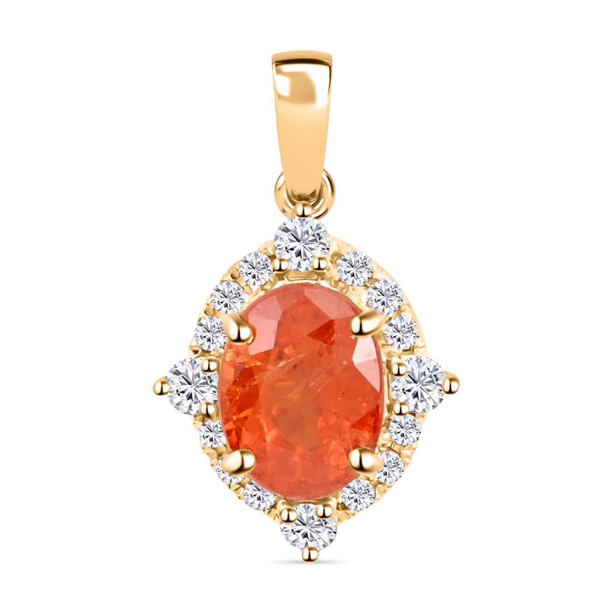 Certified and Appraised Luxoro 14K Yellow Gold AAA Nigerian Spessartite Garnet and G-H I2 Diamond Pendant 2.10 ctw image number 0