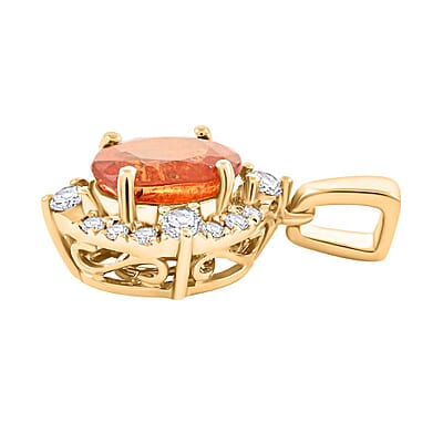Certified and Appraised Luxoro 14K Yellow Gold AAA Nigerian Spessartite Garnet and G-H I2 Diamond Pendant 2.10 ctw
