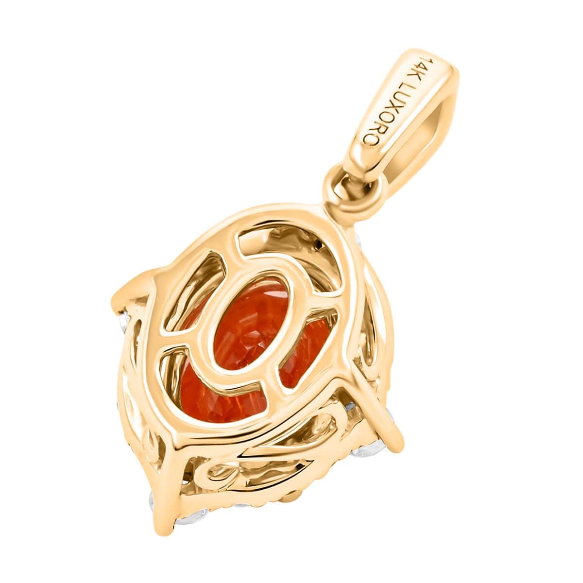 Certified and Appraised Luxoro 14K Yellow Gold AAA Nigerian Spessartite Garnet and G-H I2 Diamond Pendant 2.10 ctw image number 3