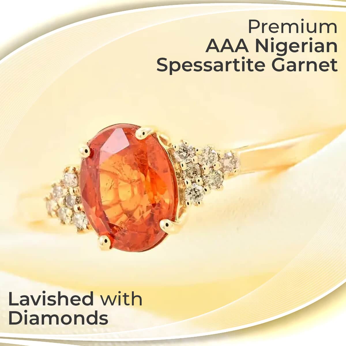 Luxoro Certified and Appraised AAA Nigerian Spessartite Garnet Ring, G-H I2 Diamond Accent Ring 2.00 ctw, 14K Yellow Gold Ring, Engagement Ring For Her (Size 6.00) image number 1