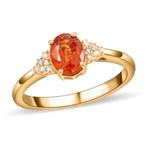 Luxoro Certified and Appraised AAA Nigerian Spessartite Garnet Ring, G-H I2 Diamond Accent Ring 2.00 ctw, 14K Yellow Gold Ring, Engagement Ring For Her (Size 7.00)