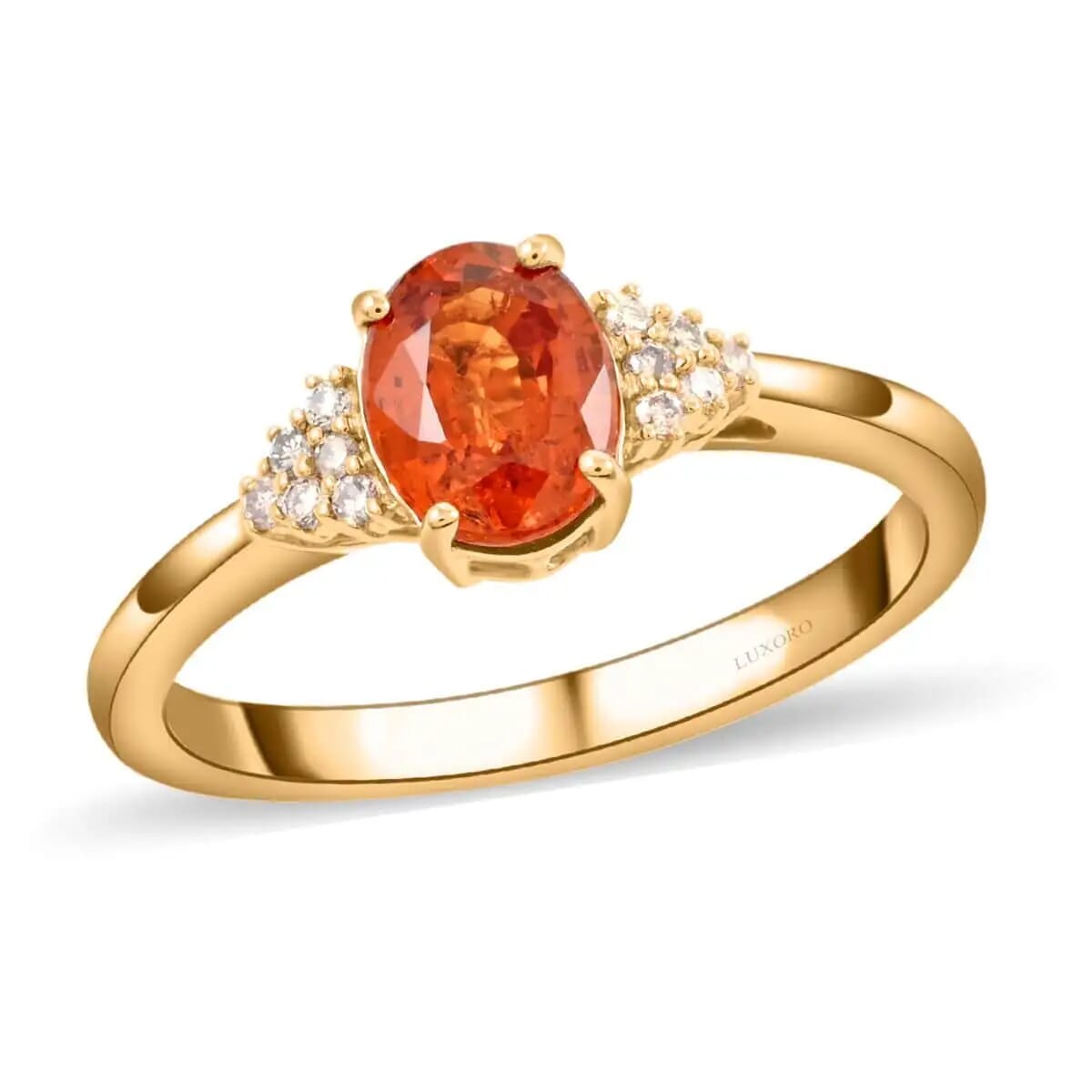 Luxoro Certified and Appraised AAA Nigerian Spessartite Garnet Ring,  G-H I2 Diamond Accent Ring  2.00 ctw, 14K Yellow Gold Ring, Engagement Ring For Her image number 0