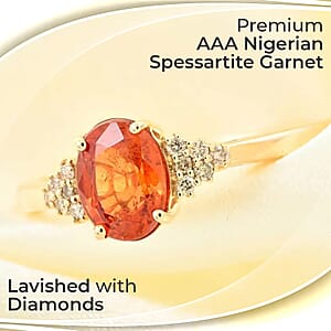 Luxoro Certified and Appraised AAA Nigerian Spessartite Garnet Ring,  G-H I2 Diamond Accent Ring  2.00 ctw, 14K Yellow Gold Ring, Engagement Ring For Her