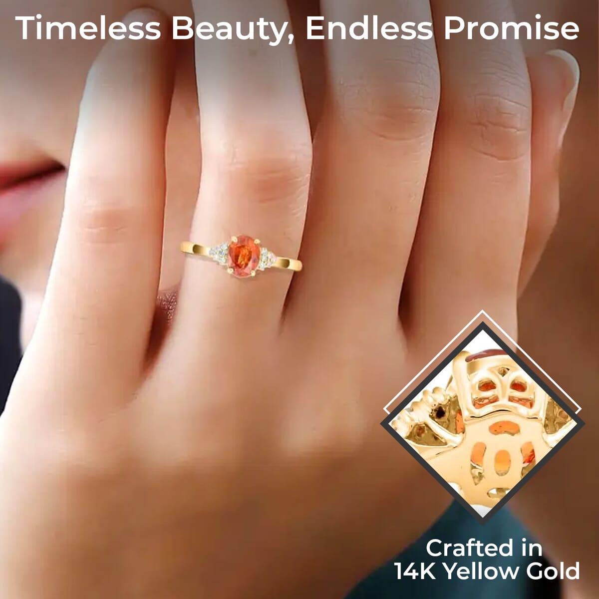 Luxoro Certified and Appraised AAA Nigerian Spessartite Garnet Ring,  G-H I2 Diamond Accent Ring  2.00 ctw, 14K Yellow Gold Ring, Engagement Ring For Her image number 2