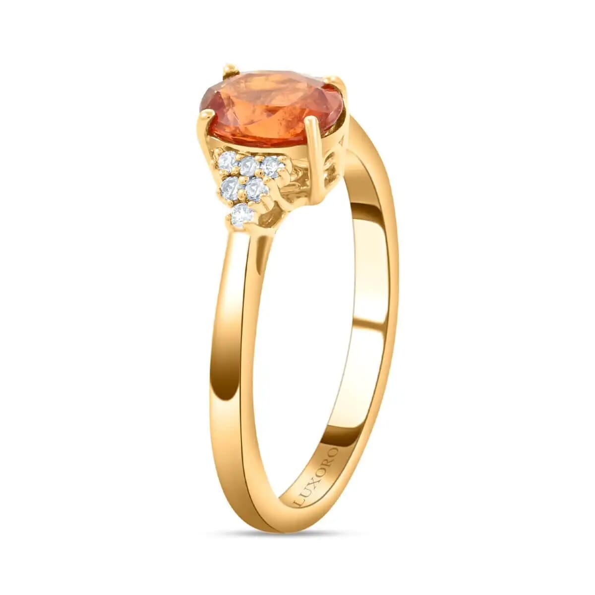 Luxoro Certified and Appraised AAA Nigerian Spessartite Garnet Ring,  G-H I2 Diamond Accent Ring  2.00 ctw, 14K Yellow Gold Ring, Engagement Ring For Her image number 3
