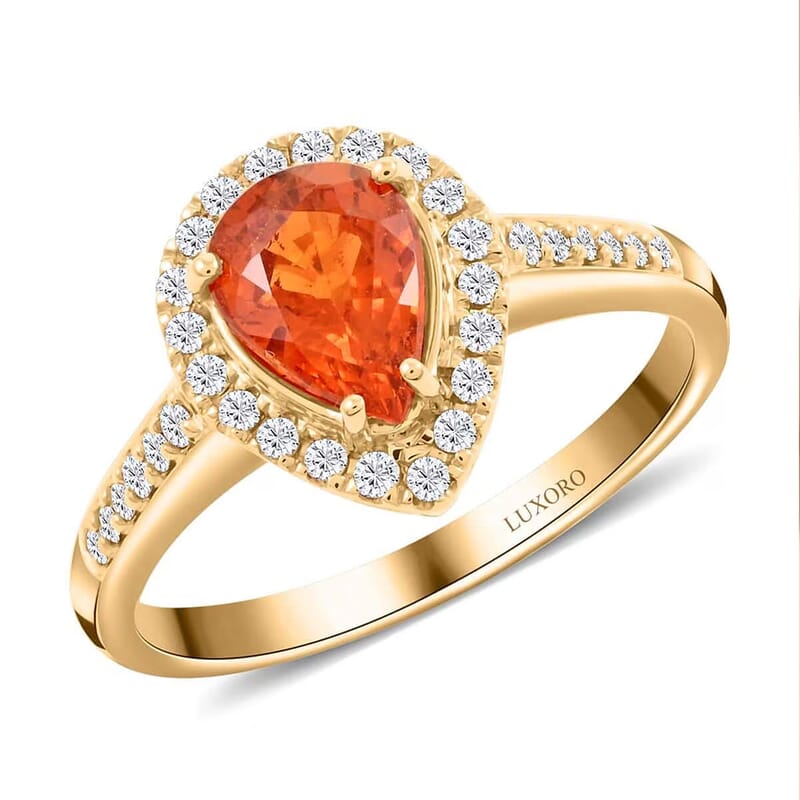 Certified and Appraised Luxoro AAA Nigerian Spessartite Garnet and G-H I2 Diamond 1.8 ctw Ring in 14K Yellow Gold (Size 6.0)