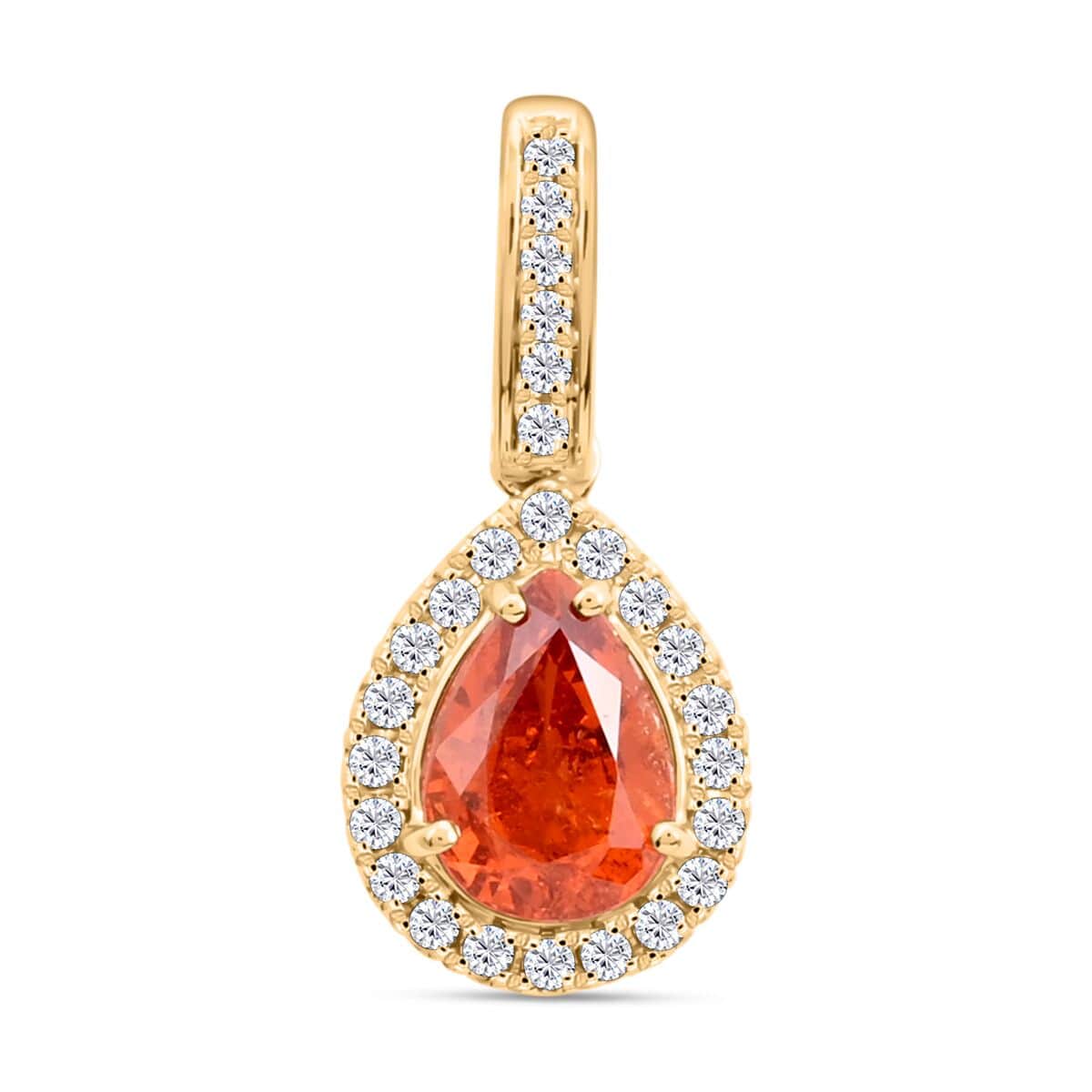 Certified and Appraised Luxoro 14K Yellow Gold AAA Nigerian Spessartite Garnet and G-H I2 Diamond Pendant 1.75 ctw image number 0