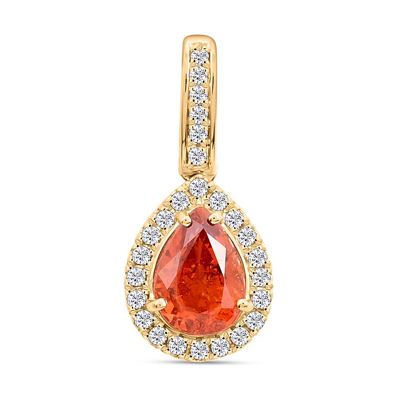 Certified and Appraised Luxoro 14K Yellow Gold AAA Nigerian Spessartite Garnet and G-H I2 Diamond Pendant without Chain 1.75 ctw