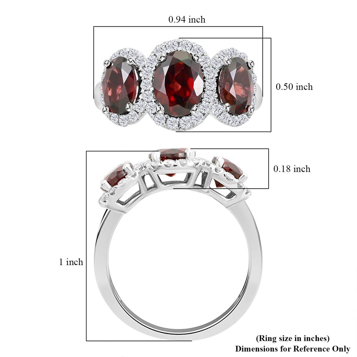 14K White Gold Red Zircon and Diamond Trilogy Halo Ring 4.30 Grams 4.85 ctw (Del. in 10-12 Days) image number 5