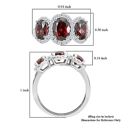 14K White Gold Red Zircon and Diamond Trilogy Halo Ring (Size 10.0) 4.30 Grams 4.85 ctw