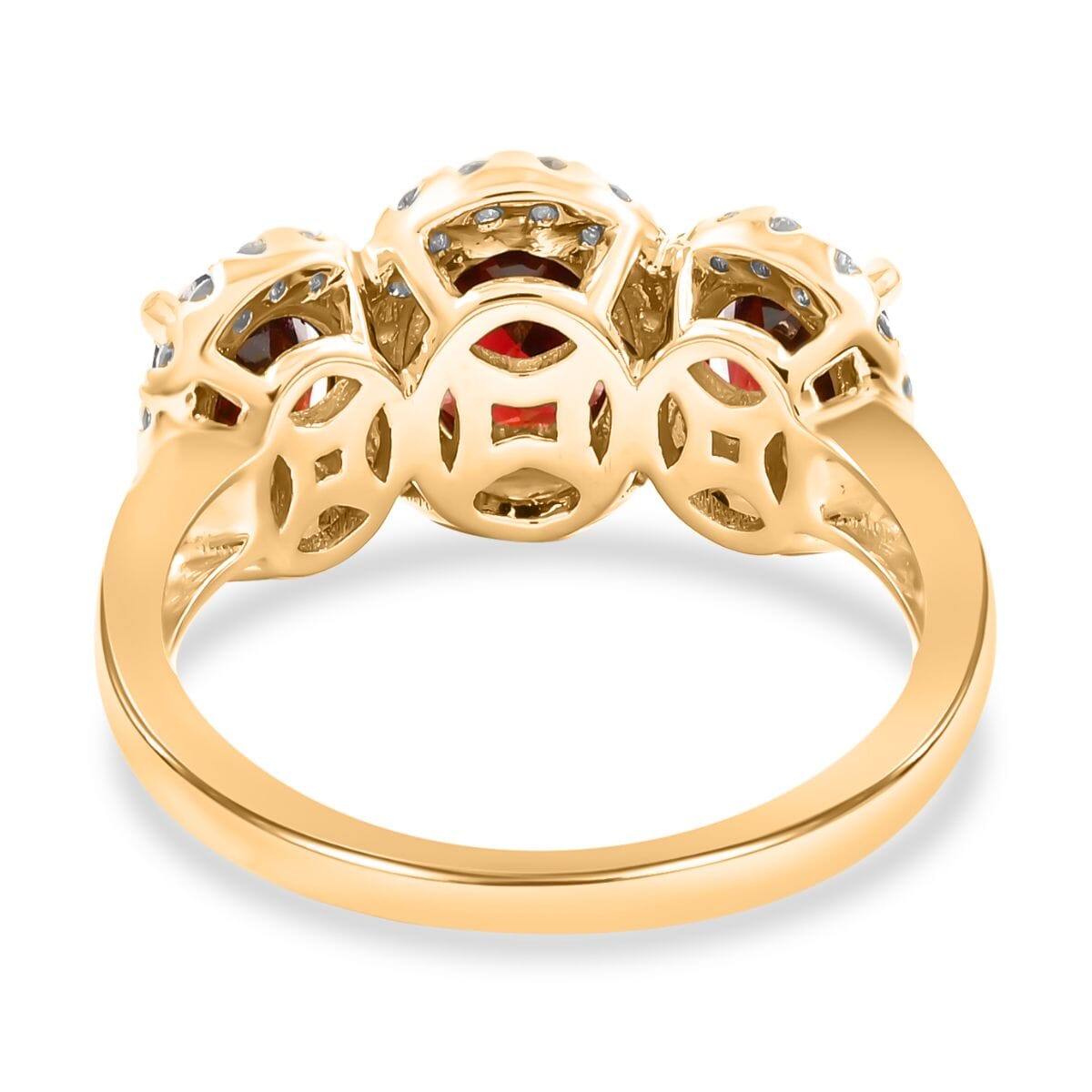 14K Yellow Gold Red Zircon and Diamond Trilogy Halo Ring (Size 6.0) 4.30 Grams 4.85 ctw image number 4