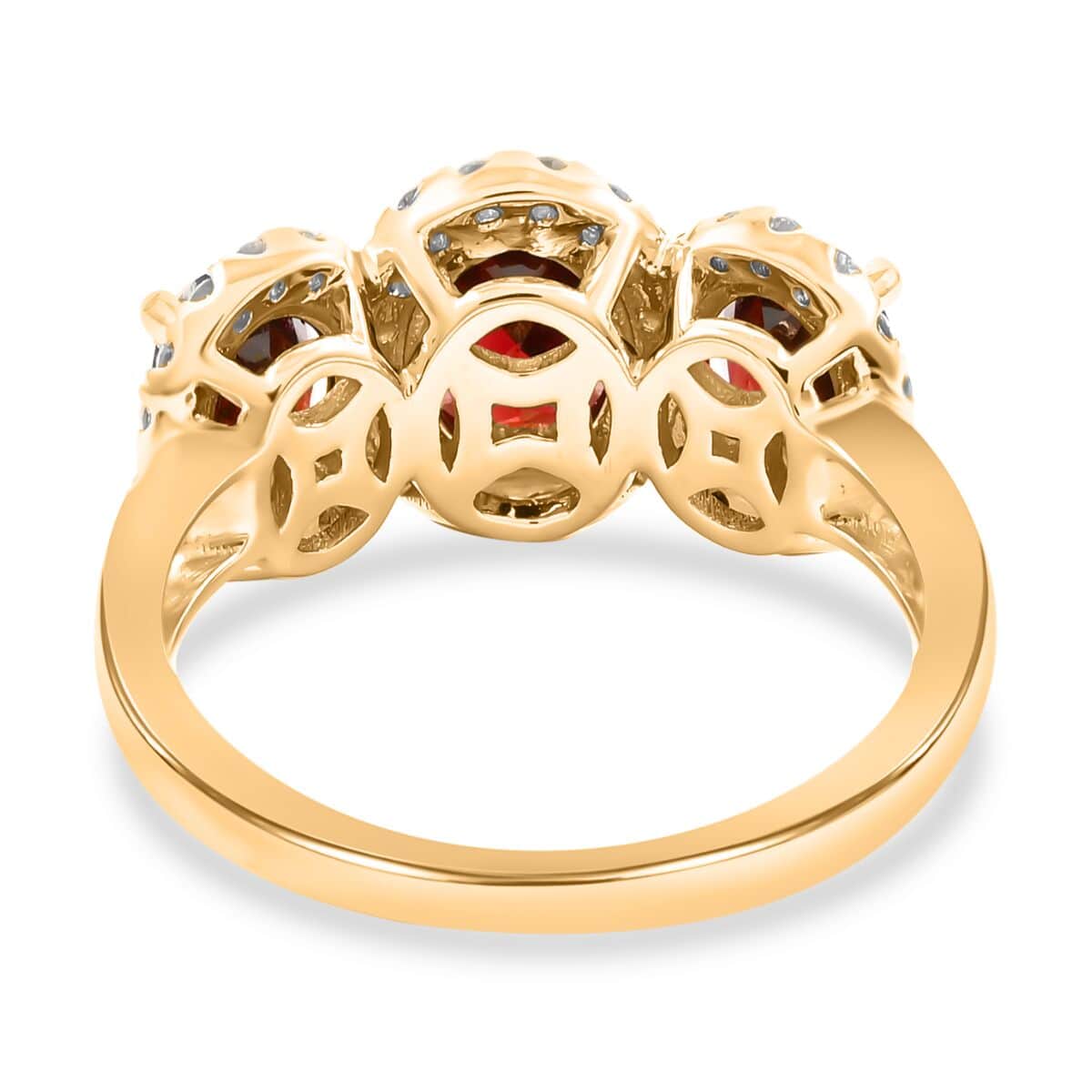 14K Yellow Gold Red Zircon and Diamond Trilogy Halo Ring (Size 7.0) 4.30 Grams 4.85 ctw image number 4