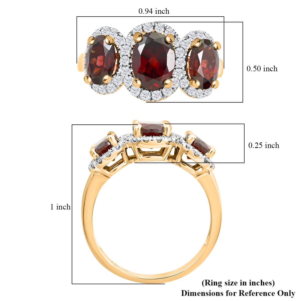 14K Yellow Gold Red Zircon and Diamond Trilogy Halo Ring (Size 8.0) 4.30 Grams 4.85 ctw image number 5