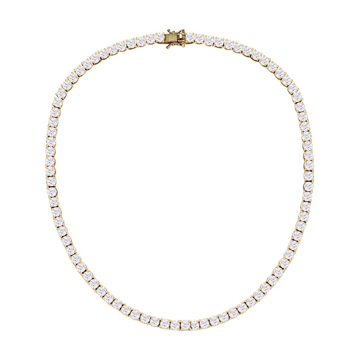 100 Facet Moissanite Tennis Necklace 18 Inches in Vermeil Yellow Gold Over Sterling Silver 36.25 ctw image number 0