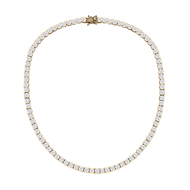 100 Facet Moissanite Tennis Necklace 18 Inches in Vermeil Yellow Gold Over Sterling Silver 36.25 ctw