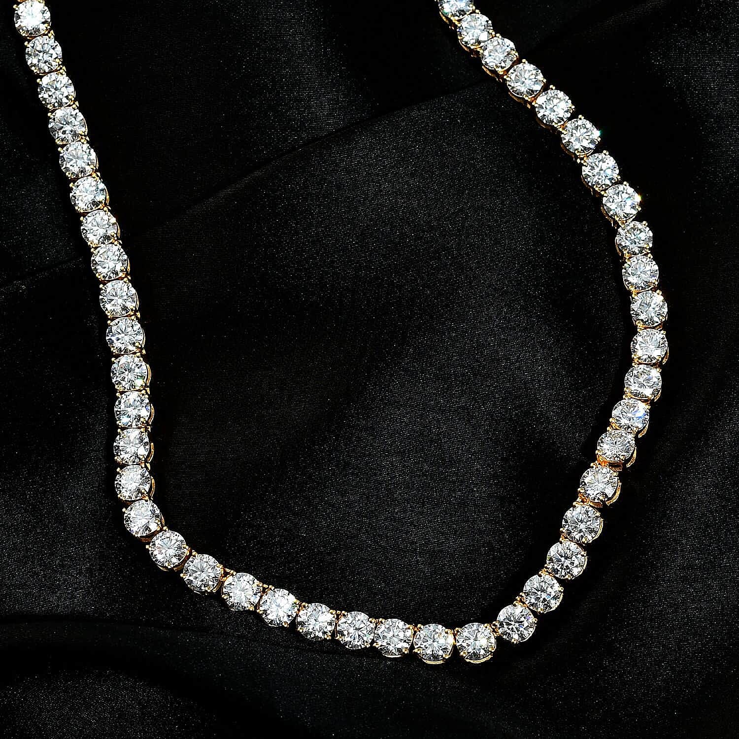 100 Facet Moissanite Tennis Necklace 18 Inches in Vermeil Yellow Gold Over Sterling Silver 36.25 ctw