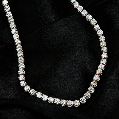 100 Facet Moissanite Tennis Necklace 18 Inches in Vermeil Yellow Gold Over Sterling Silver 36.25 ctw