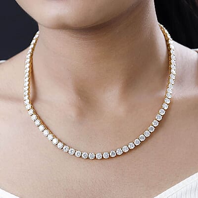 100 Facet Moissanite Tennis Necklace 18 Inches in Vermeil Yellow Gold Over Sterling Silver 36.25 ctw