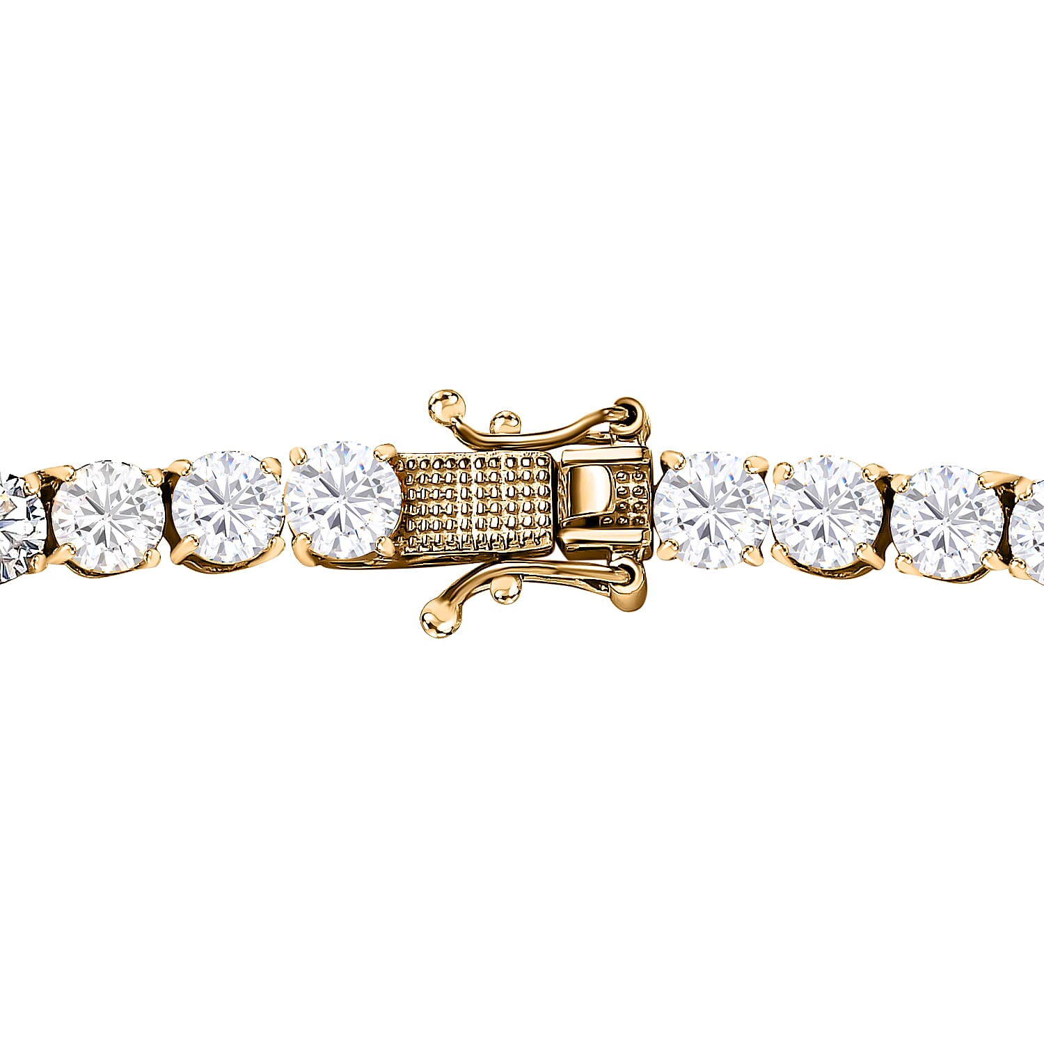 100 Facet Moissanite Tennis Necklace 18 Inches in Vermeil Yellow Gold Over Sterling Silver 36.25 ctw