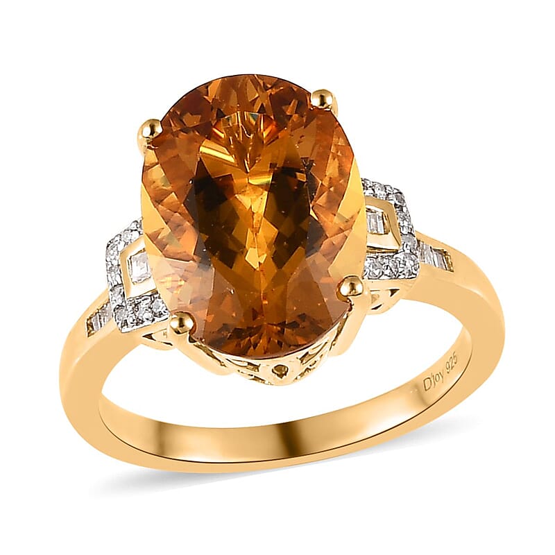 Premium Brazilian Heliodor and Diamond Ring in Vermeil Yellow Gold Over Sterling Silver (Size 10.0) 5.20 ctw