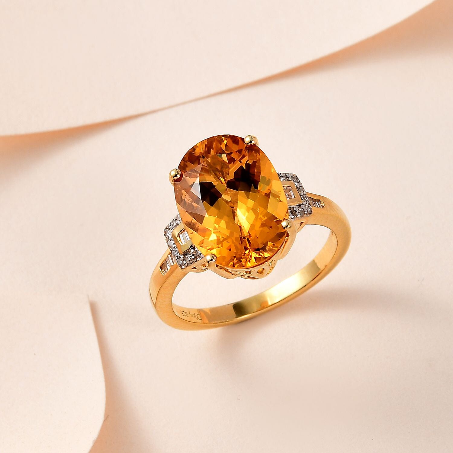 Premium Brazilian Heliodor and Diamond Ring in Vermeil Yellow Gold Over Sterling Silver (Size 10.0) 5.20 ctw