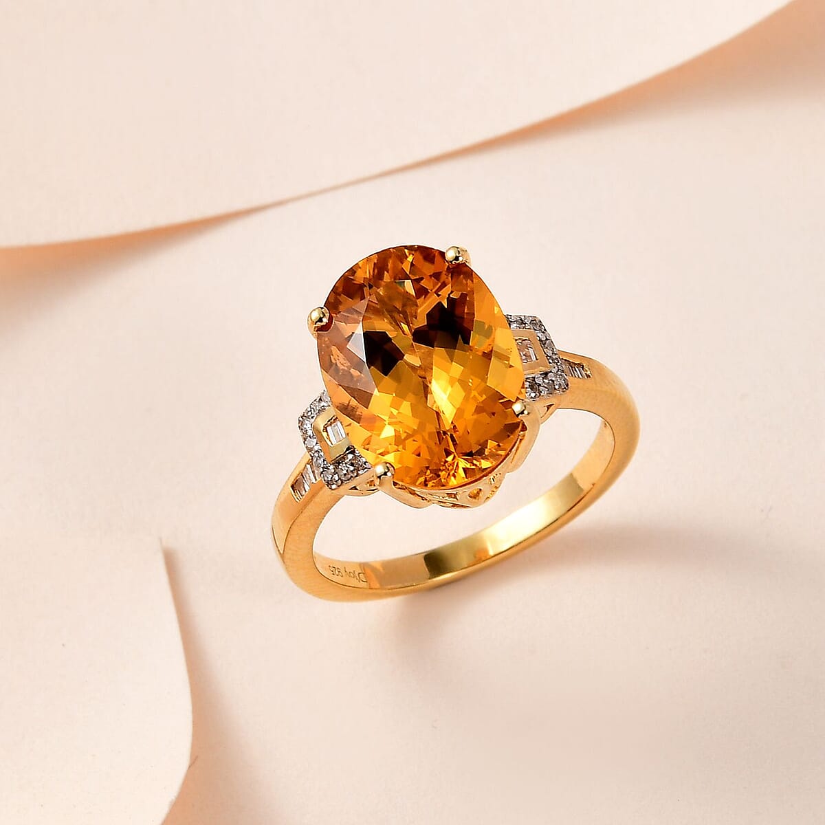 Doorbuster Premium Brazilian Heliodor and Diamond Ring in Vermeil Yellow Gold Over Sterling Silver (Size 10.0) 5.20 ctw image number 1