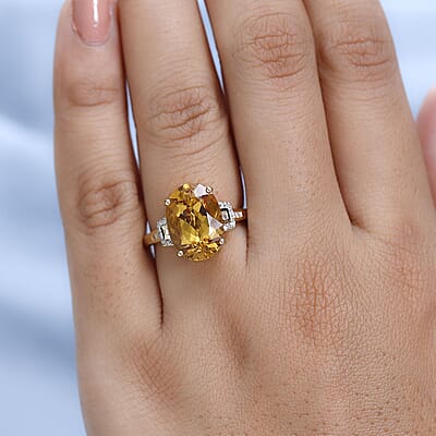 Premium Brazilian Heliodor and Diamond Ring in Vermeil Yellow Gold Over Sterling Silver (Size 10.0) 5.20 ctw