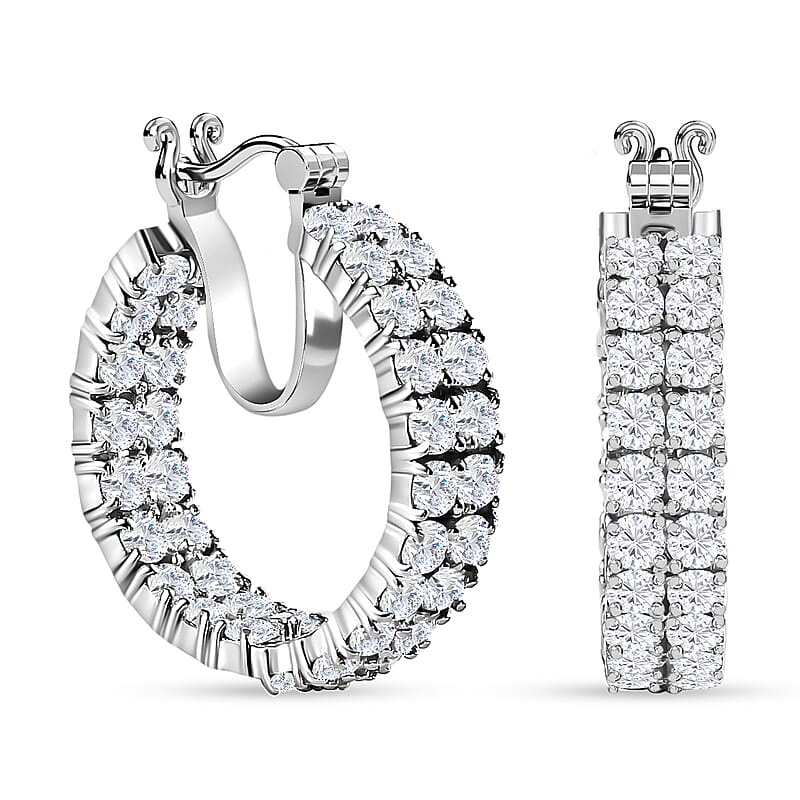 Moissanite 8.40 ctw Inside Out Hoop Earrings, Platinum Over Sterling Silver Earrings, Moissanite Hoops, Moissanite Jewelry, Gifts For Her