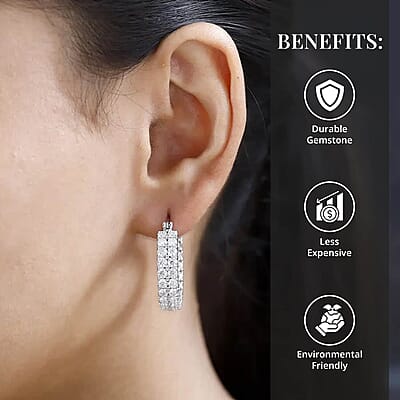 Moissanite 8.40 ctw Inside Out Hoop Earrings, Platinum Over Sterling Silver Earrings, Moissanite Hoops, Moissanite Jewelry, Gifts For Her