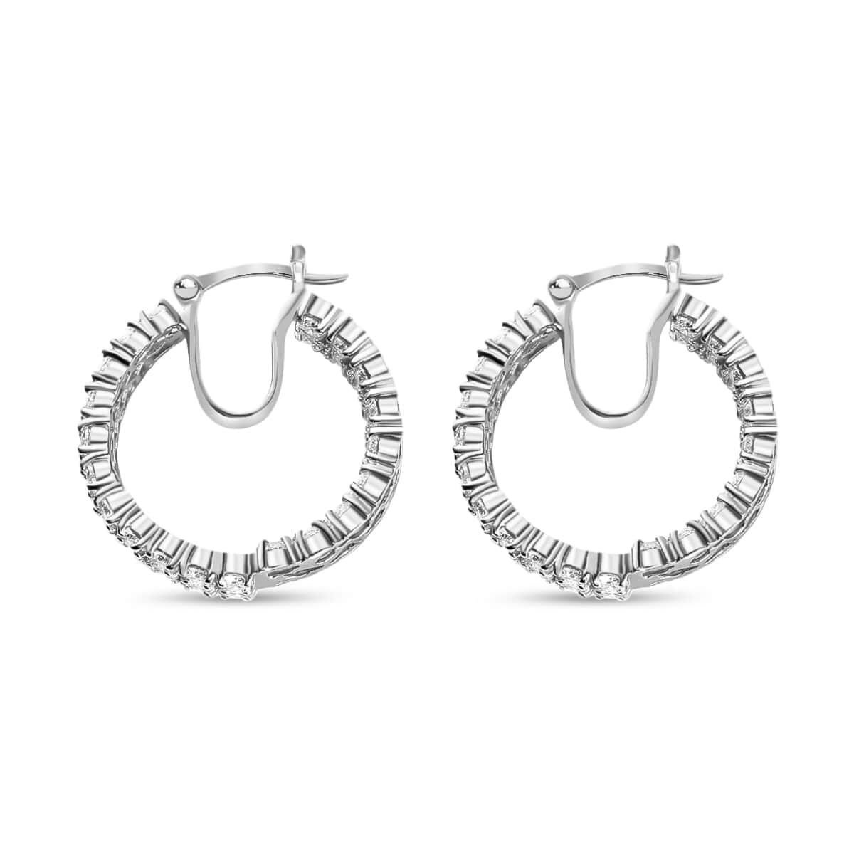 Moissanite Inside Out Hoop Earrings, Platinum Over Sterling Silver Earrings, Moissanite Hoops, Moissanite Jewelry, Gifts For Her 8.40 ctw image number 5