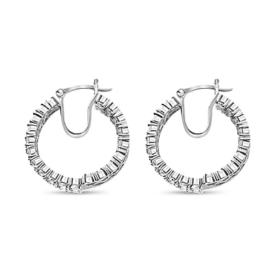 Moissanite 8.40 ctw Inside Out Hoop Earrings, Platinum Over Sterling Silver Earrings, Moissanite Hoops, Moissanite Jewelry, Gifts For Her