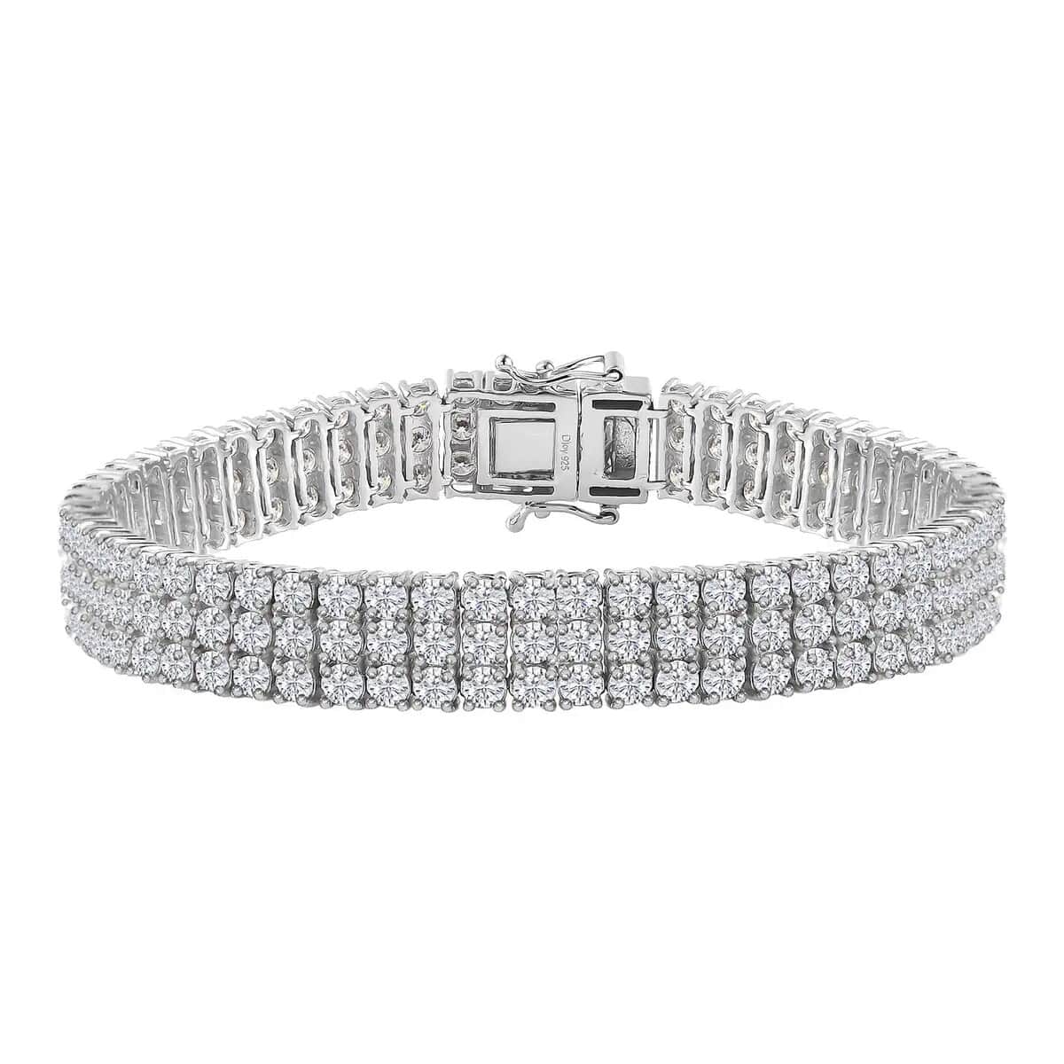Moissanite 3 Row Bracelet in Platinum Over Sterling Silver, Moissanite Jewelry, Birthday Anniversary Gift For Her (6.50 In) 16.40 ctw image number 0
