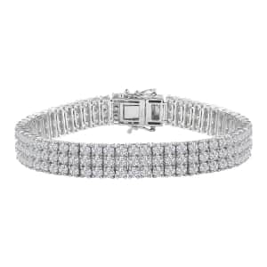 Moissanite 3 Row Bracelet in Platinum Over Sterling Silver, Moissanite Jewelry, Birthday Anniversary Gift For Her (6.50 In) 16.40 ctw