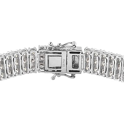 Moissanite 3 Row Bracelet in Platinum Over Sterling Silver, Moissanite Jewelry, Birthday Anniversary Gift For Her (6.50 In) 16.40 ctw