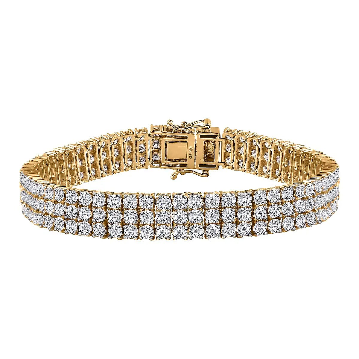 Moissanite 18.85 ctw 3 Row Bracelet in Vermeil Yellow Gold Over Sterling Silver, Moissanite Jewelry, Birthday Anniversary Gift For Her (8.00 In) image number 0