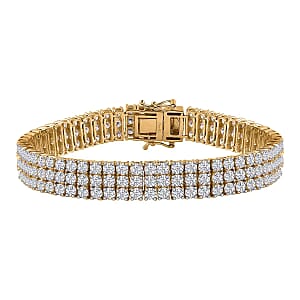 Moissanite 18.85 ctw 3 Row Bracelet in Vermeil Yellow Gold Over Sterling Silver, Moissanite Jewelry, Birthday Anniversary Gift For Her (8.00 In)