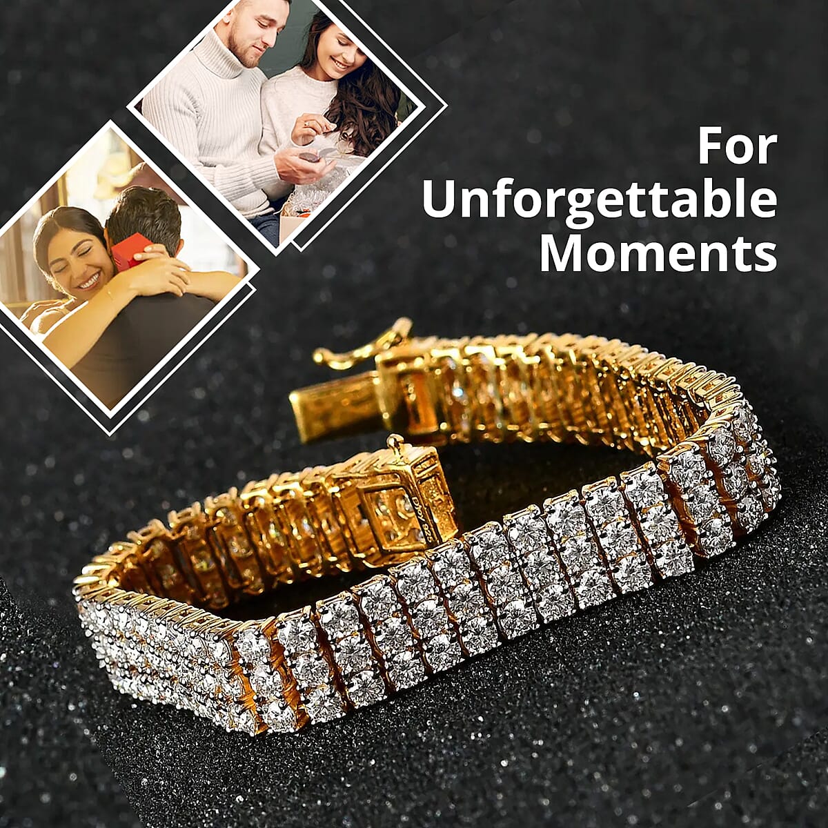 Moissanite 18.85 ctw 3 Row Bracelet in Vermeil Yellow Gold Over Sterling Silver, Moissanite Jewelry, Birthday Anniversary Gift For Her (8.00 In) image number 1