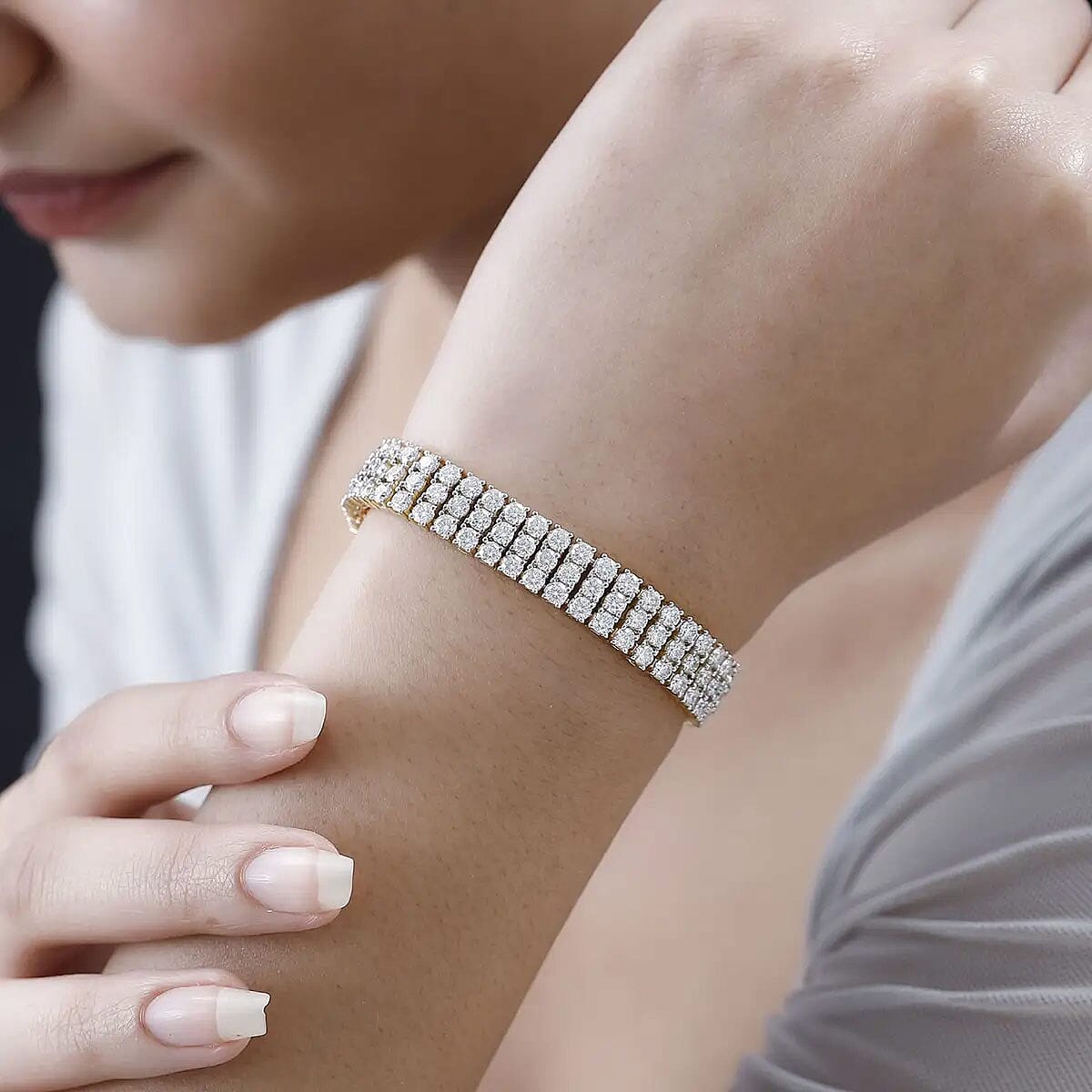 Moissanite 18.85 ctw 3 Row Bracelet in Vermeil Yellow Gold Over Sterling Silver, Moissanite Jewelry, Birthday Anniversary Gift For Her (8.00 In) image number 5