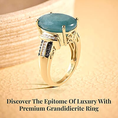 Premium Grandidierite, Natural Champagne and White Diamond Ring in Vermeil Yellow Gold Over Sterling Silver (Size 10.0) 11.65 ctw
