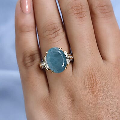 Premium Grandidierite, Natural Champagne and White Diamond Ring in Vermeil Yellow Gold Over Sterling Silver (Size 10.0) 11.65 ctw