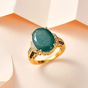 Premium Grandidierite, Natural Champagne and White Diamond (0.30 cts) Ring in Vermeil YG Over Sterling Silver (Size 6.0) 11.65 ctw