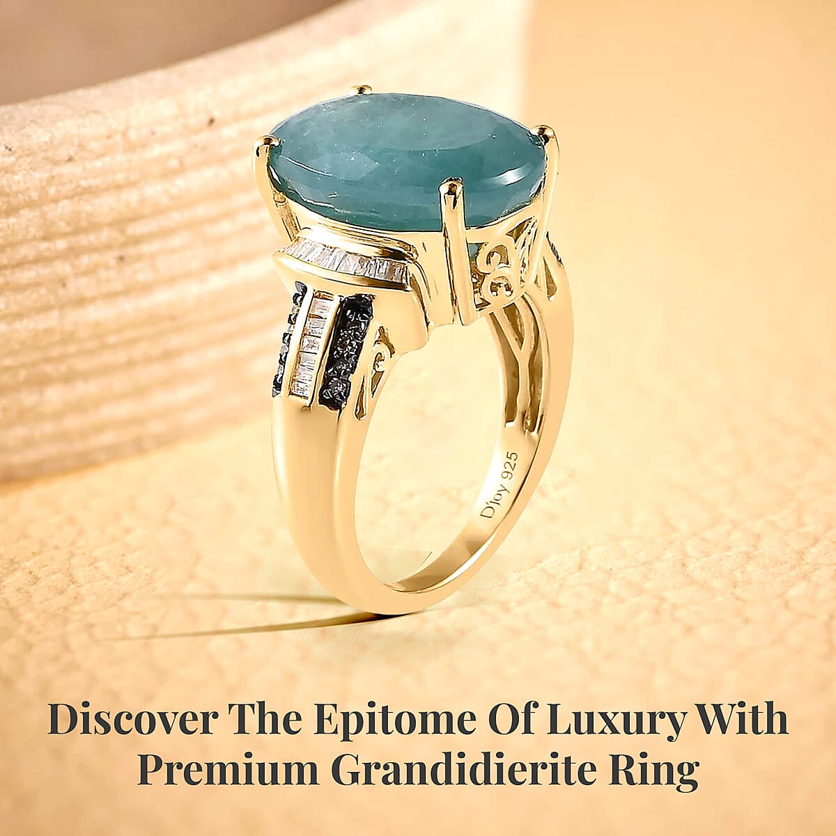 Premium Grandidierite, Natural Champagne and White Diamond (0.30 cts) Ring in Vermeil YG Over Sterling Silver (Size 6.0) 11.65 ctw image number 2