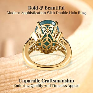 Premium Grandidierite, Natural Champagne and White Diamond (0.30 cts) Ring in Vermeil YG Over Sterling Silver (Size 6.0) 11.65 ctw