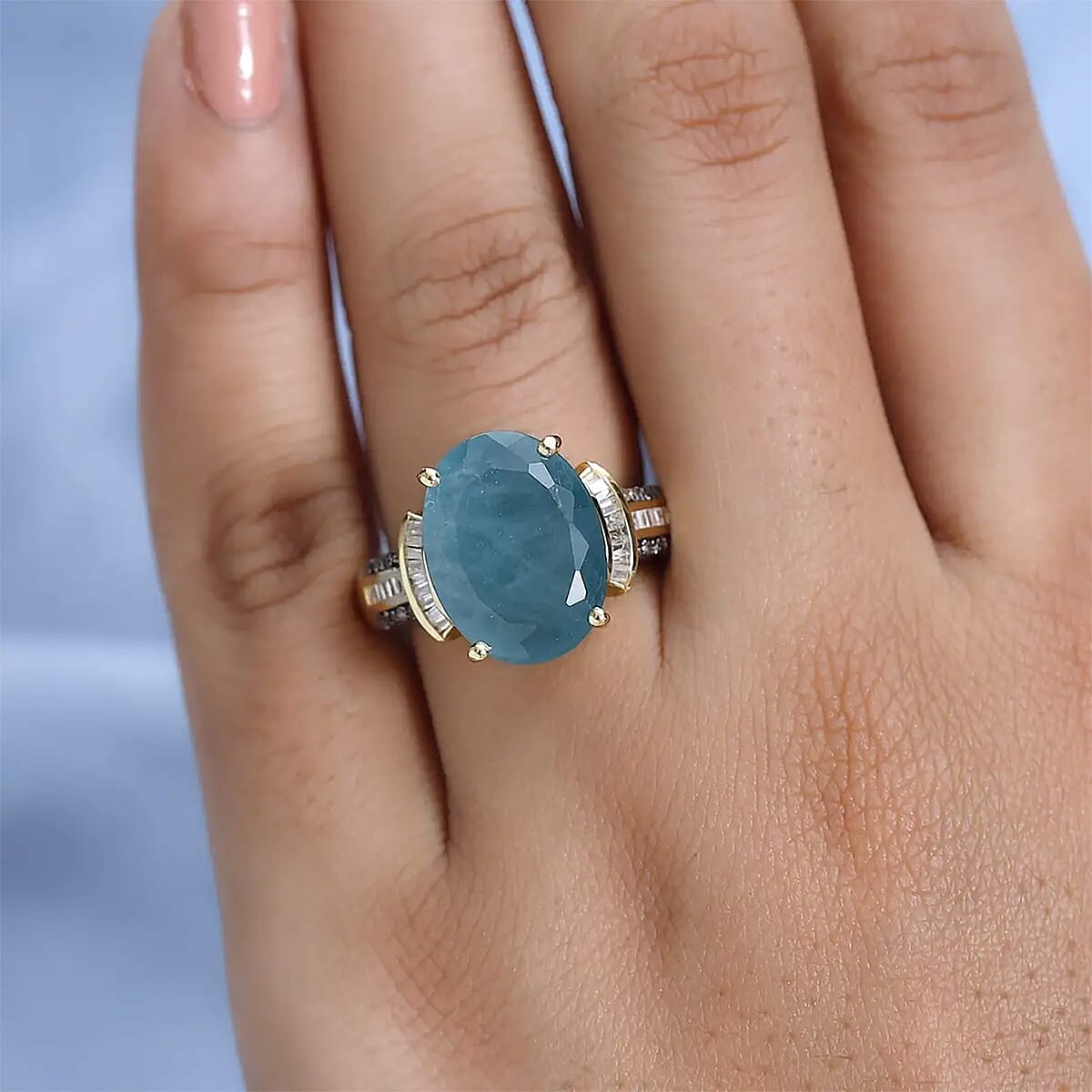 Premium Grandidierite, Natural Champagne and White Diamond 11.65 ctw Ring in Vermeil Yellow Gold Over Sterling Silver (Size 9.0) image number 7