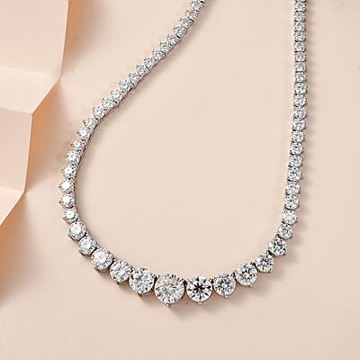 Moissanite Graduate Necklace 18 Inches in Platinum Over Sterling Silver 24.00 ctw